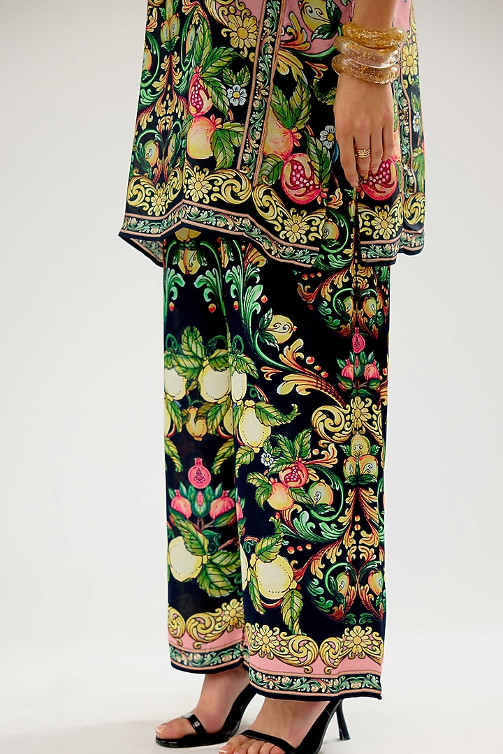 Ivory-Blush Modal Satin Printed Pants by Rajdeep Ranawat at Pernia's Pop Up Shop