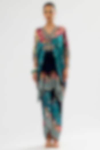 Teal & Black Modal Satin Printed Co-Ord Set by Rajdeep Ranawat at Pernia's Pop Up Shop