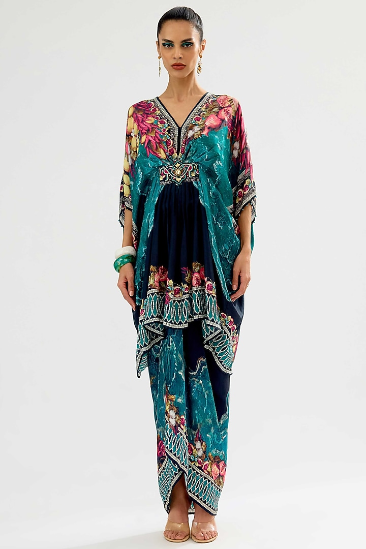 Teal & Black Modal Satin Printed Co-Ord Set by Rajdeep Ranawat at Pernia's Pop Up Shop