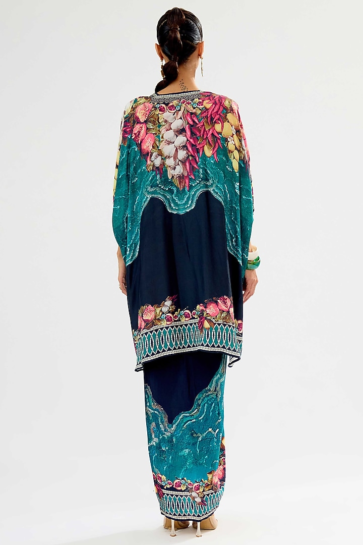Teal & Black Modal Satin Printed Co-Ord Set by Rajdeep Ranawat at Pernia's Pop Up Shop