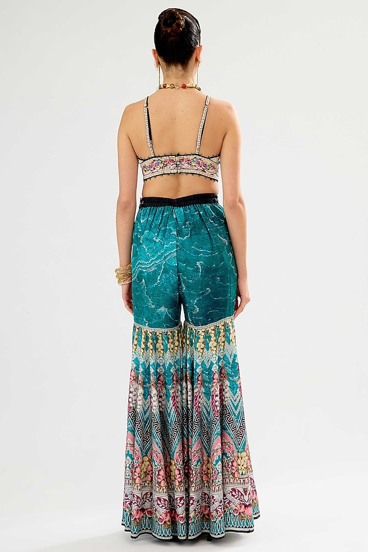 Teal & Black Poly Lycra Printed Sharara by Rajdeep Ranawat at Pernia's Pop Up Shop
