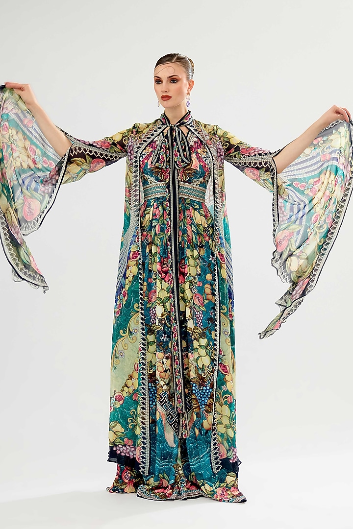 Teal & Black Silk Crepe Jumpsuit by Rajdeep Ranawat at Pernia's Pop Up Shop