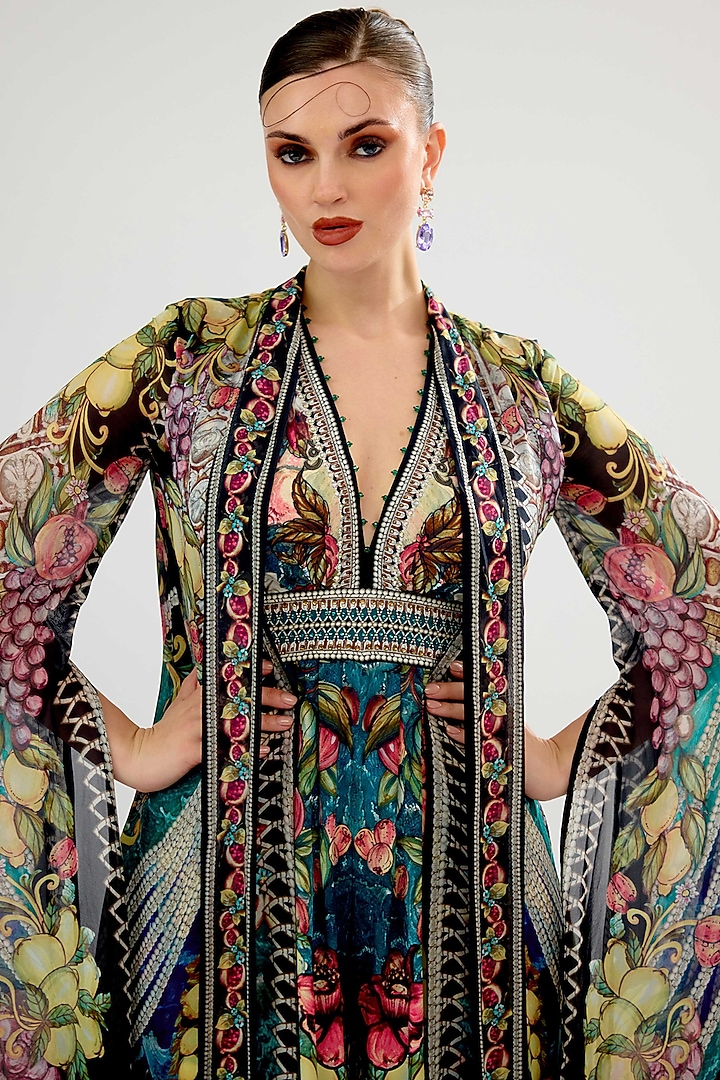 Teal & Black Silk Crepe Jumpsuit by Rajdeep Ranawat at Pernia's Pop Up Shop