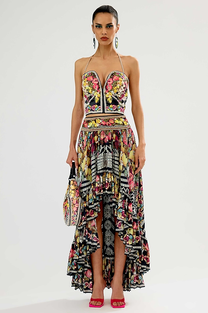 Black Satin Embroidered Corset by Rajdeep Ranawat at Pernia's Pop Up Shop