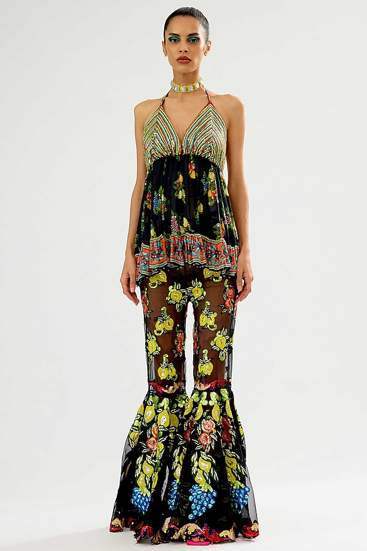 Black Organza Embroidered Bridal Sharara Set by Rajdeep Ranawat at Pernia's Pop Up Shop