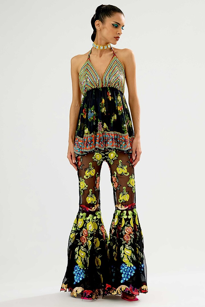 Black Organza Embroidered Bridal Sharara Set by Rajdeep Ranawat at Pernia's Pop Up Shop