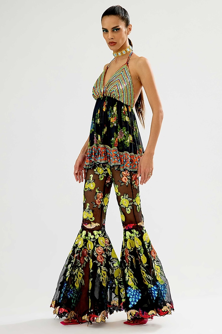 Black Organza Embroidered Bridal Sharara Set by Rajdeep Ranawat at Pernia's Pop Up Shop