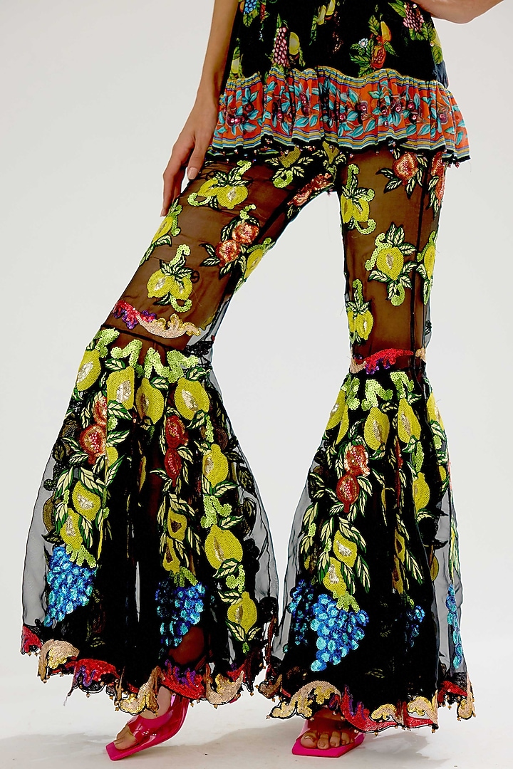 Black Organza Embroidered Bridal Sharara Set by Rajdeep Ranawat at Pernia's Pop Up Shop