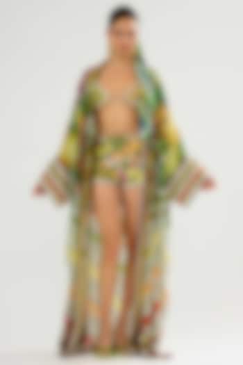 Olive & Lemon-Colored Silk Kimono Jacket by Rajdeep Ranawat at Pernia's Pop Up Shop