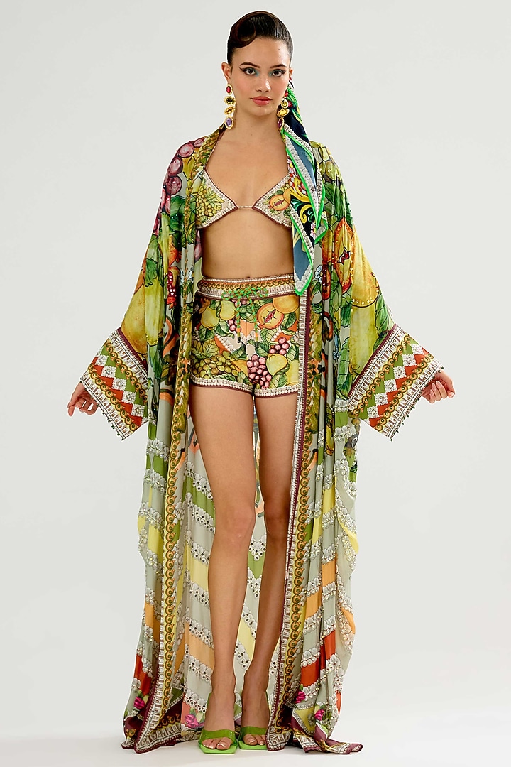 Olive & Lemon-Colored Silk Kimono Jacket by Rajdeep Ranawat at Pernia's Pop Up Shop