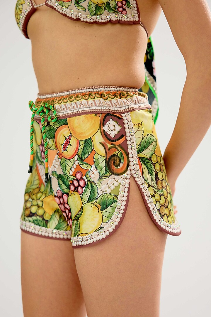 Olive & Lemon-Colored Poly Lycra Printed Shorts by Rajdeep Ranawat at Pernia's Pop Up Shop