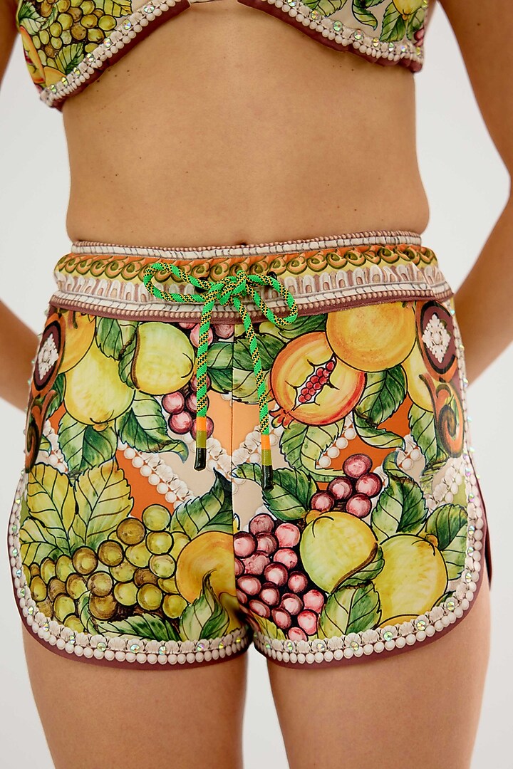 Olive & Lemon-Colored Poly Lycra Printed Shorts by Rajdeep Ranawat at Pernia's Pop Up Shop