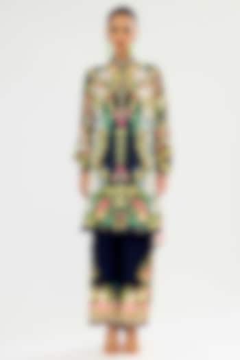 Ivory-Black Silk Placket Kurta by Rajdeep Ranawat at Pernia's Pop Up Shop