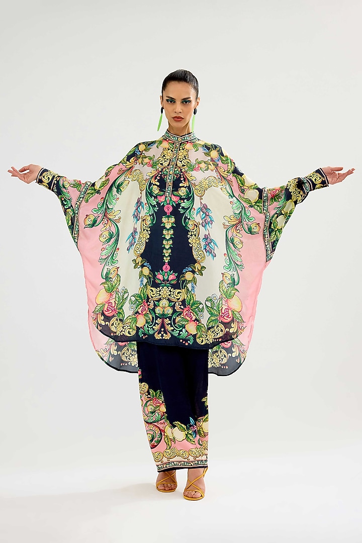 Ivory-Black Silk Placket Kurta by Rajdeep Ranawat at Pernia's Pop Up Shop