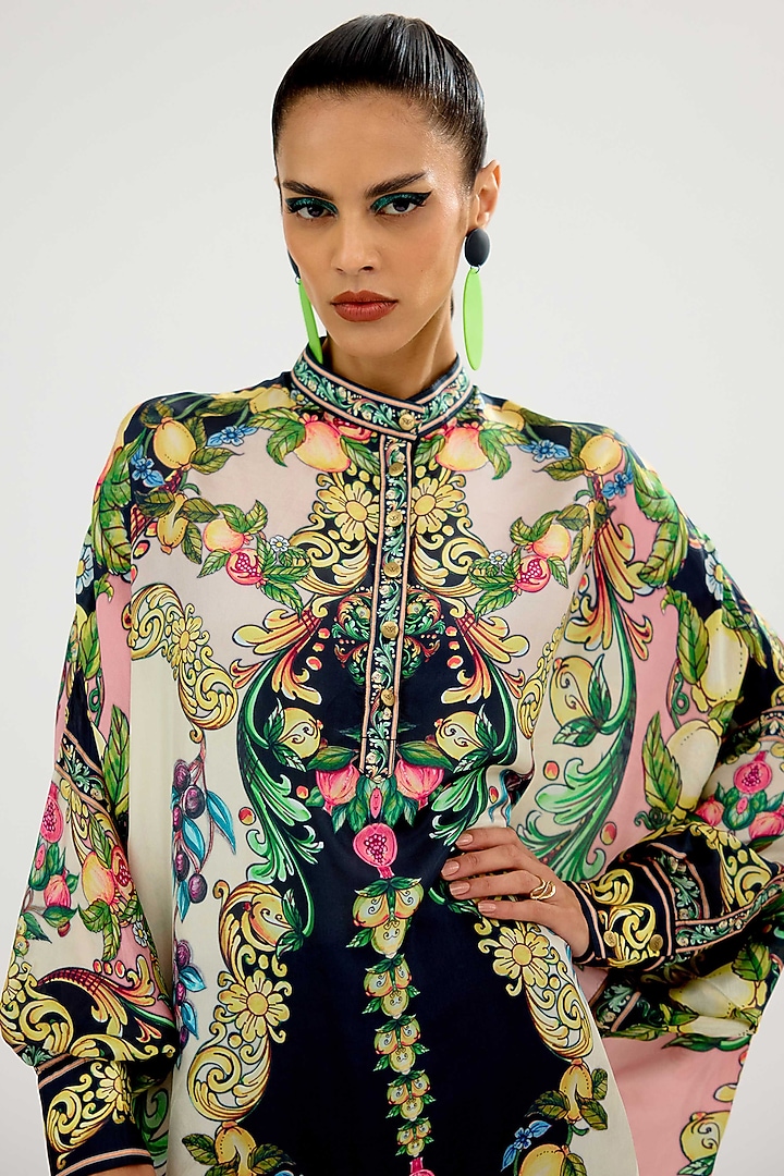 Ivory-Black Silk Placket Kurta by Rajdeep Ranawat at Pernia's Pop Up Shop