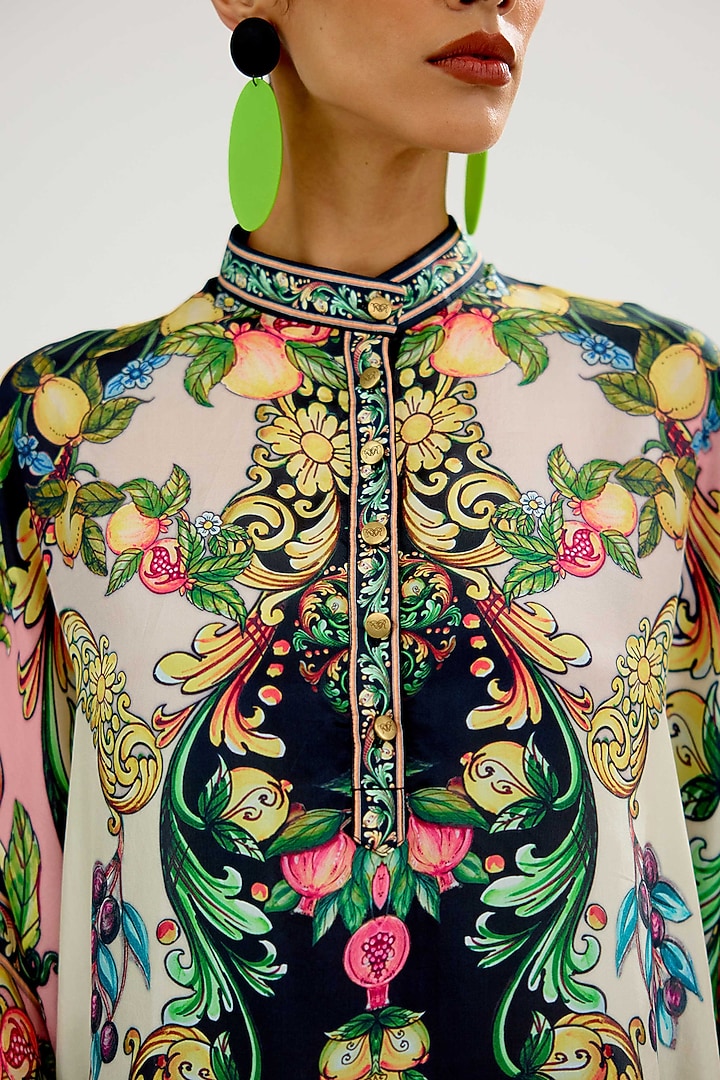 Ivory-Black Silk Placket Kurta by Rajdeep Ranawat at Pernia's Pop Up Shop