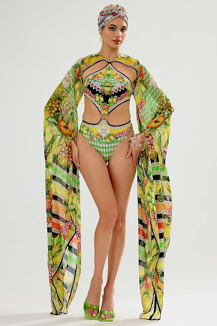 Lime-Colored Poly Lycra Printed Swimsuit by Rajdeep Ranawat at Pernia's Pop Up Shop