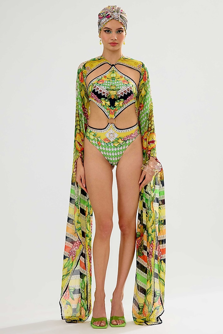 Lime-Colored Poly Lycra Printed Swimsuit by Rajdeep Ranawat at Pernia's Pop Up Shop