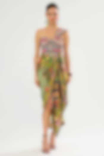 Lime-Colored Poly Chiffon Printed Sarong by Rajdeep Ranawat at Pernia's Pop Up Shop
