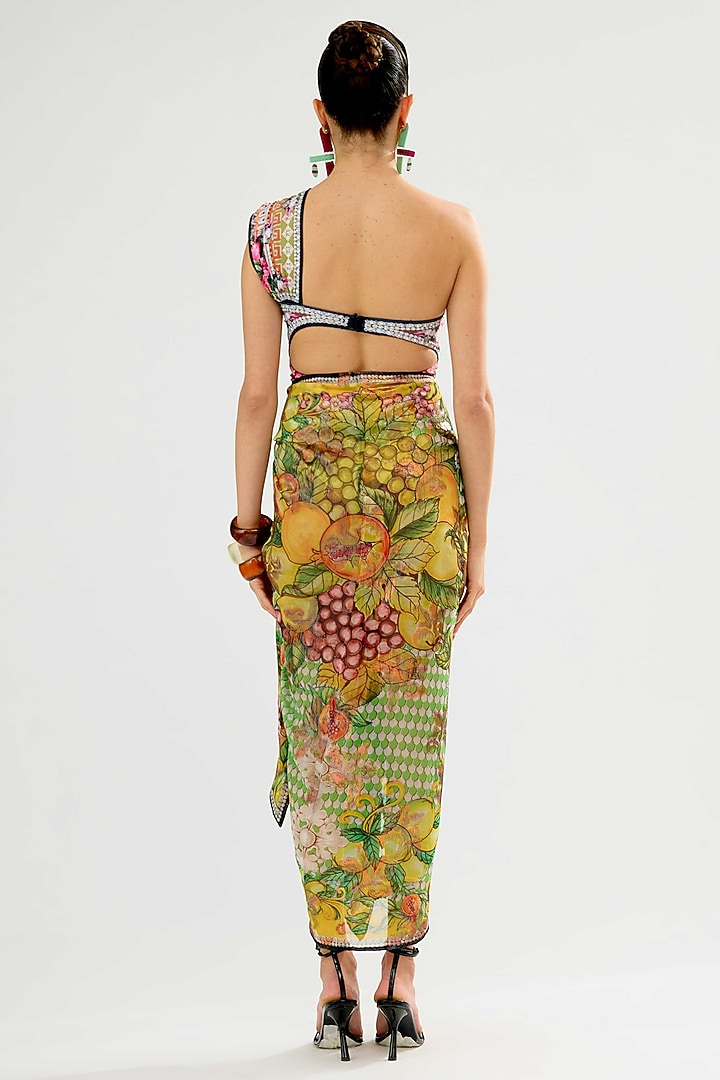 Lime-Colored Poly Chiffon Printed Sarong by Rajdeep Ranawat at Pernia's Pop Up Shop