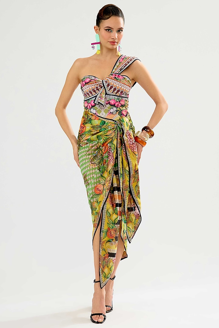 Lime-Colored Poly Chiffon Printed Sarong by Rajdeep Ranawat at Pernia's Pop Up Shop
