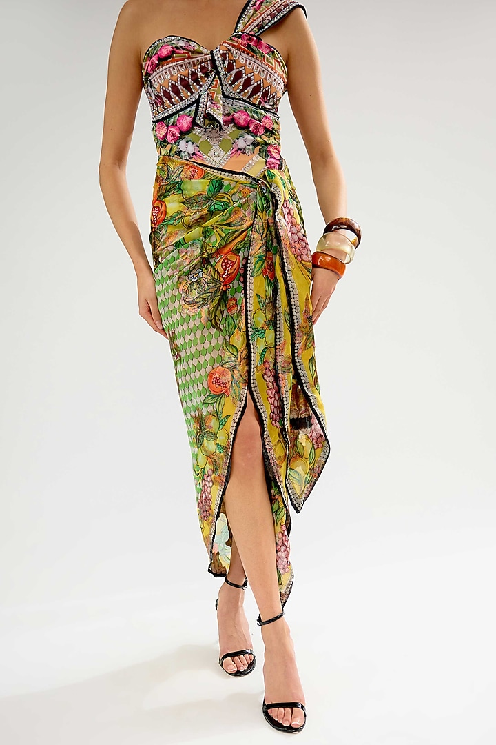Lime-Colored Poly Chiffon Printed Sarong by Rajdeep Ranawat at Pernia's Pop Up Shop