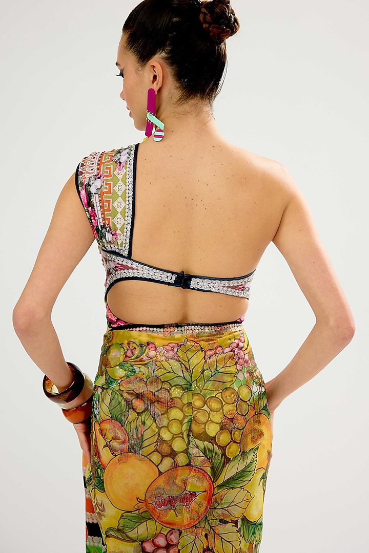 Lime-Colored Poly Chiffon Printed Sarong by Rajdeep Ranawat at Pernia's Pop Up Shop