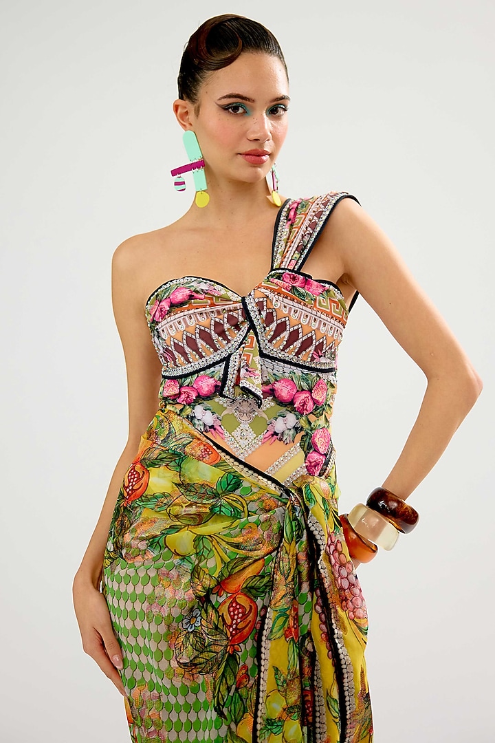 Lime-Colored Poly Chiffon Printed Sarong by Rajdeep Ranawat at Pernia's Pop Up Shop