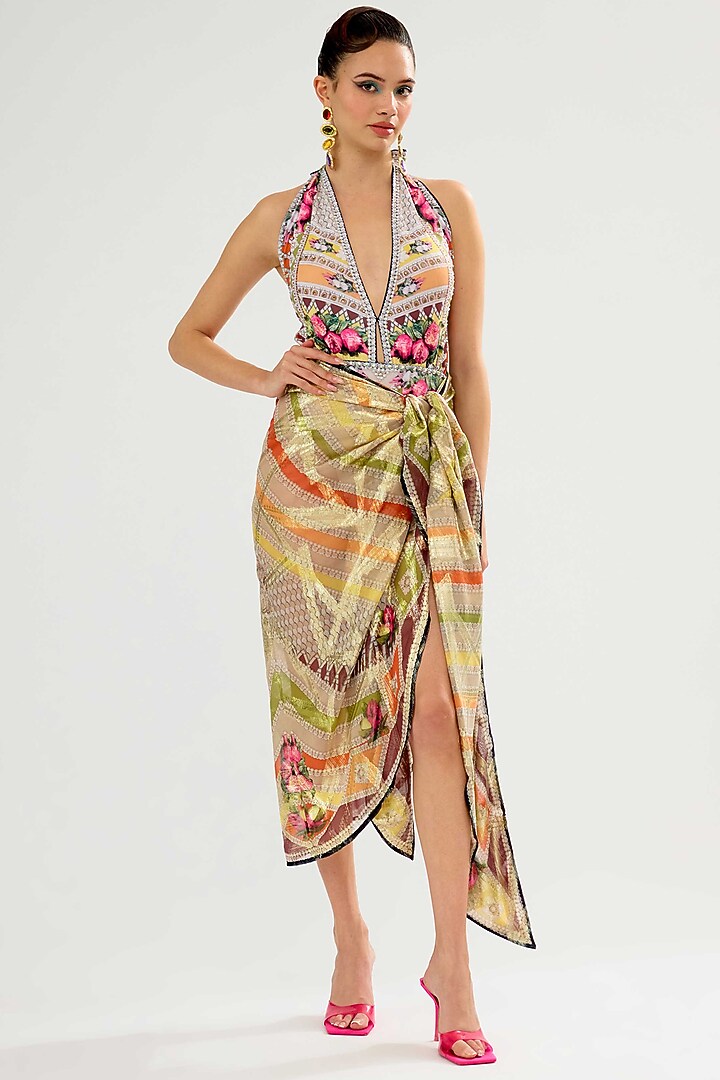 Multi-Colored Poly Chiffon Printed Sarong by Rajdeep Ranawat at Pernia's Pop Up Shop