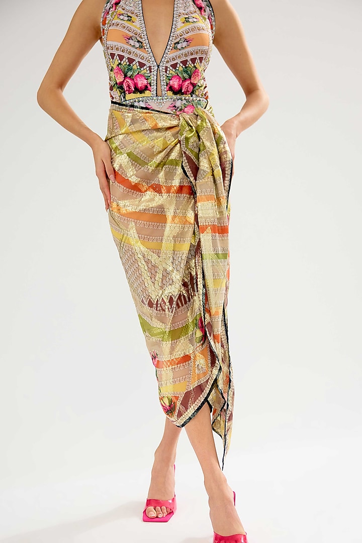 Multi-Colored Poly Chiffon Printed Sarong by Rajdeep Ranawat at Pernia's Pop Up Shop