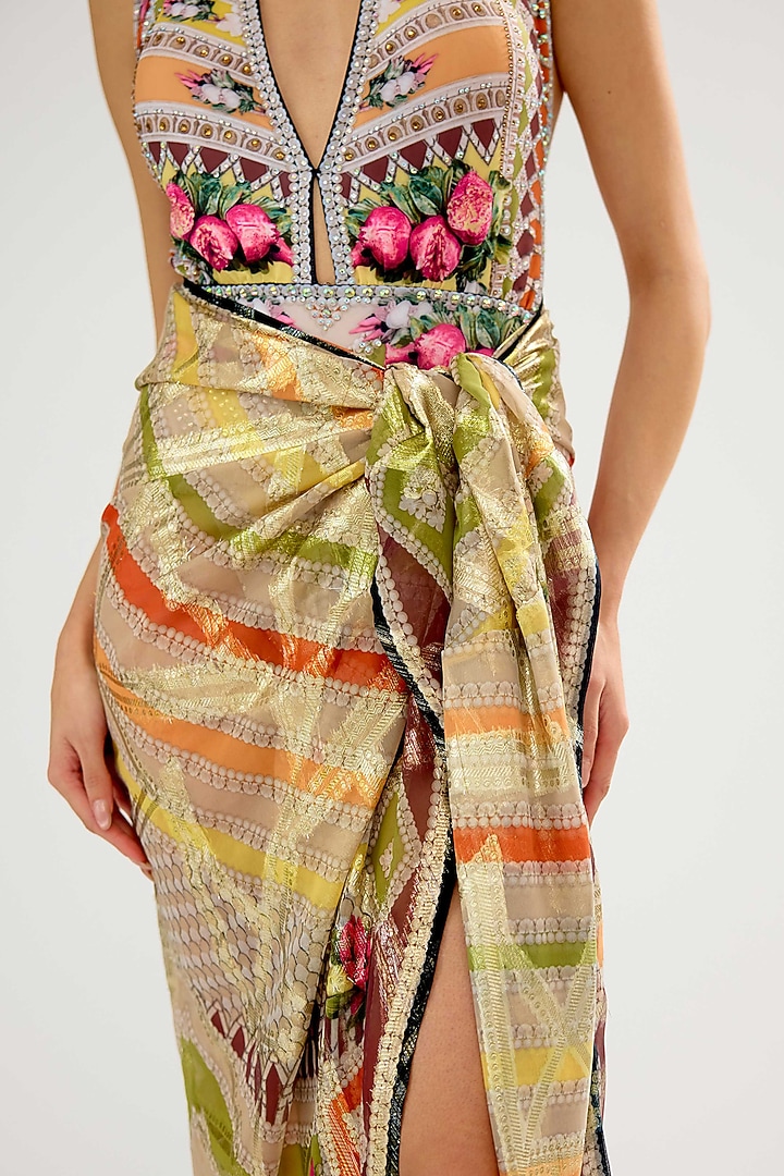 Multi-Colored Poly Chiffon Printed Sarong by Rajdeep Ranawat at Pernia's Pop Up Shop