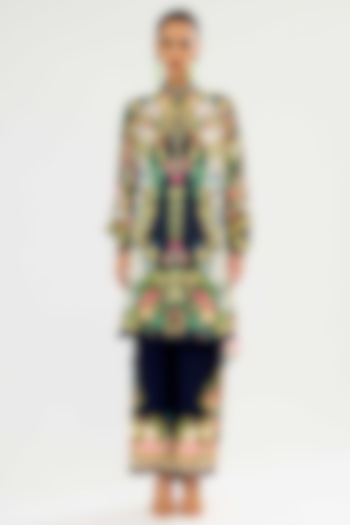 Ivory-Black Modal Satin Printed Pants by Rajdeep Ranawat at Pernia's Pop Up Shop