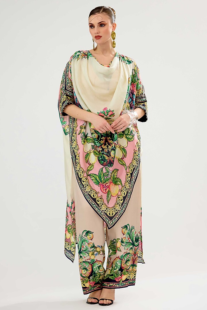 Ivory-Blush Silk Cowl Kaftan Tunic by Rajdeep Ranawat at Pernia's Pop Up Shop