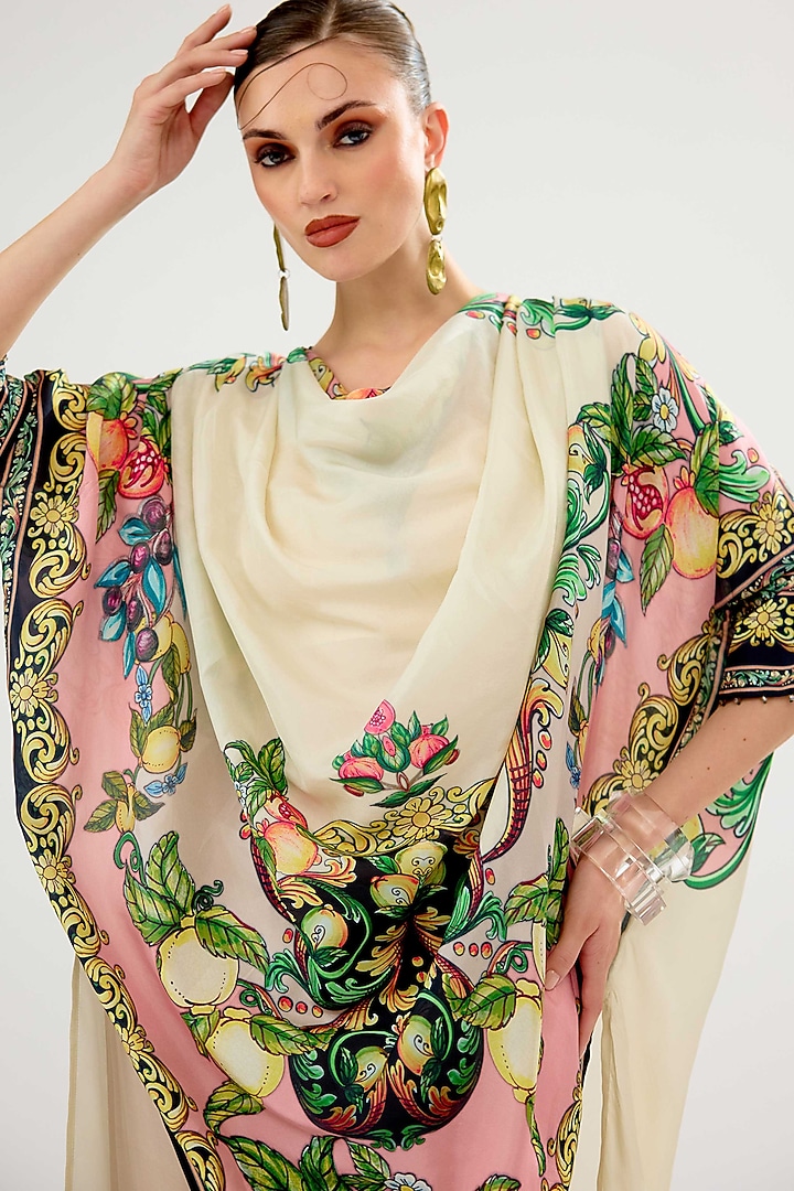Ivory-Blush Silk Cowl Kaftan Tunic by Rajdeep Ranawat at Pernia's Pop Up Shop