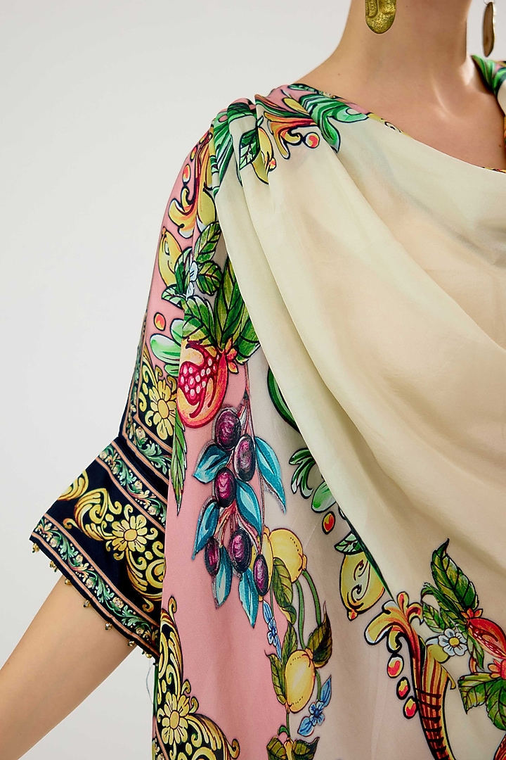 Ivory-Blush Silk Cowl Kaftan Tunic by Rajdeep Ranawat at Pernia's Pop Up Shop