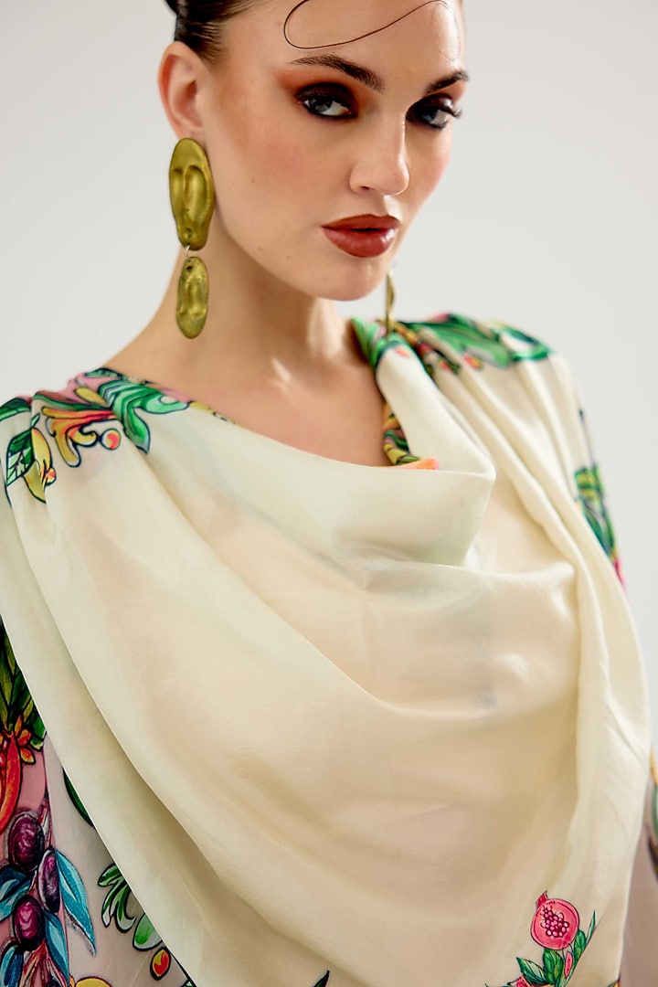 Ivory-Blush Silk Cowl Kaftan Tunic by Rajdeep Ranawat at Pernia's Pop Up Shop