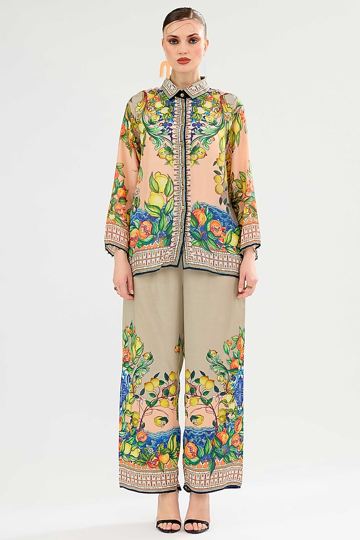 Taupe-Peach Silk Shirt Top by Rajdeep Ranawat at Pernia's Pop Up Shop