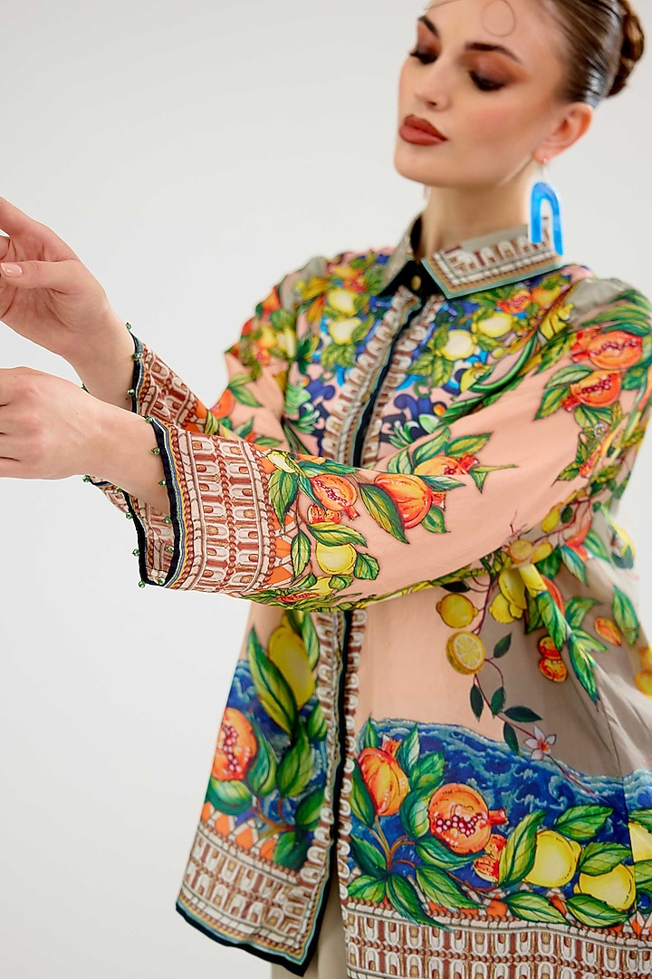 Taupe-Peach Silk Shirt Top by Rajdeep Ranawat at Pernia's Pop Up Shop