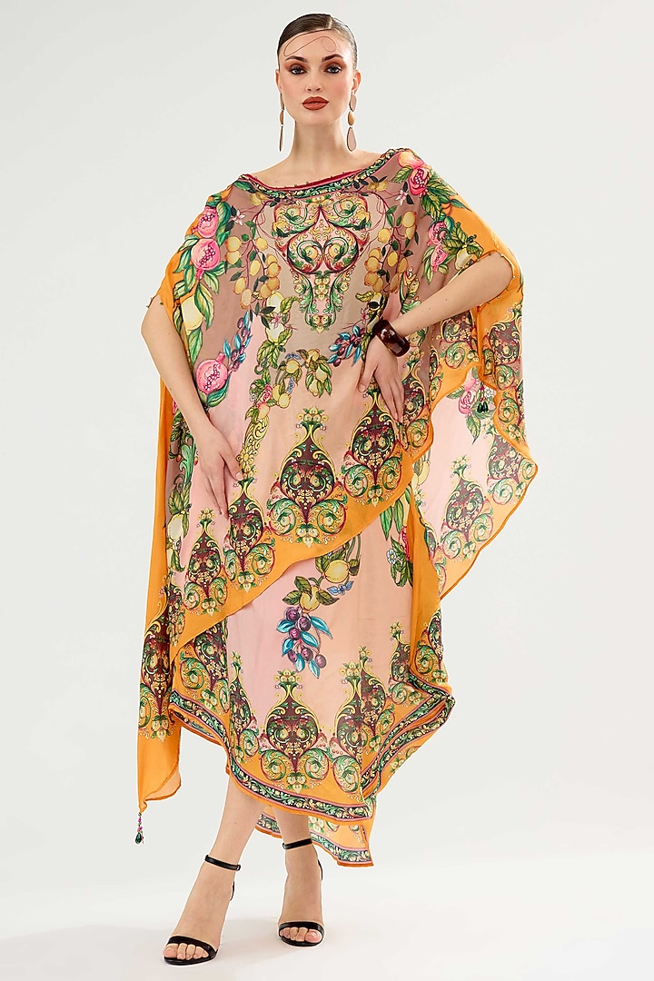 Peach-Orange Silk Printed Skirt Set by Rajdeep Ranawat at Pernia's Pop Up Shop