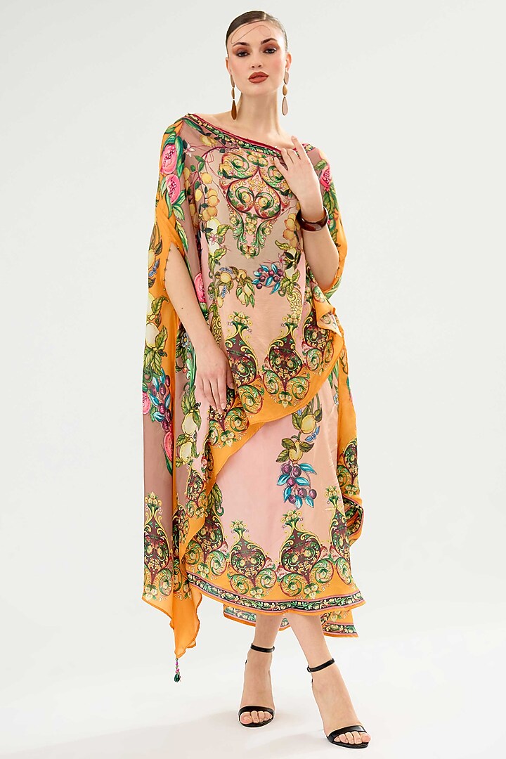 Peach-Orange Silk Printed Skirt Set by Rajdeep Ranawat at Pernia's Pop Up Shop