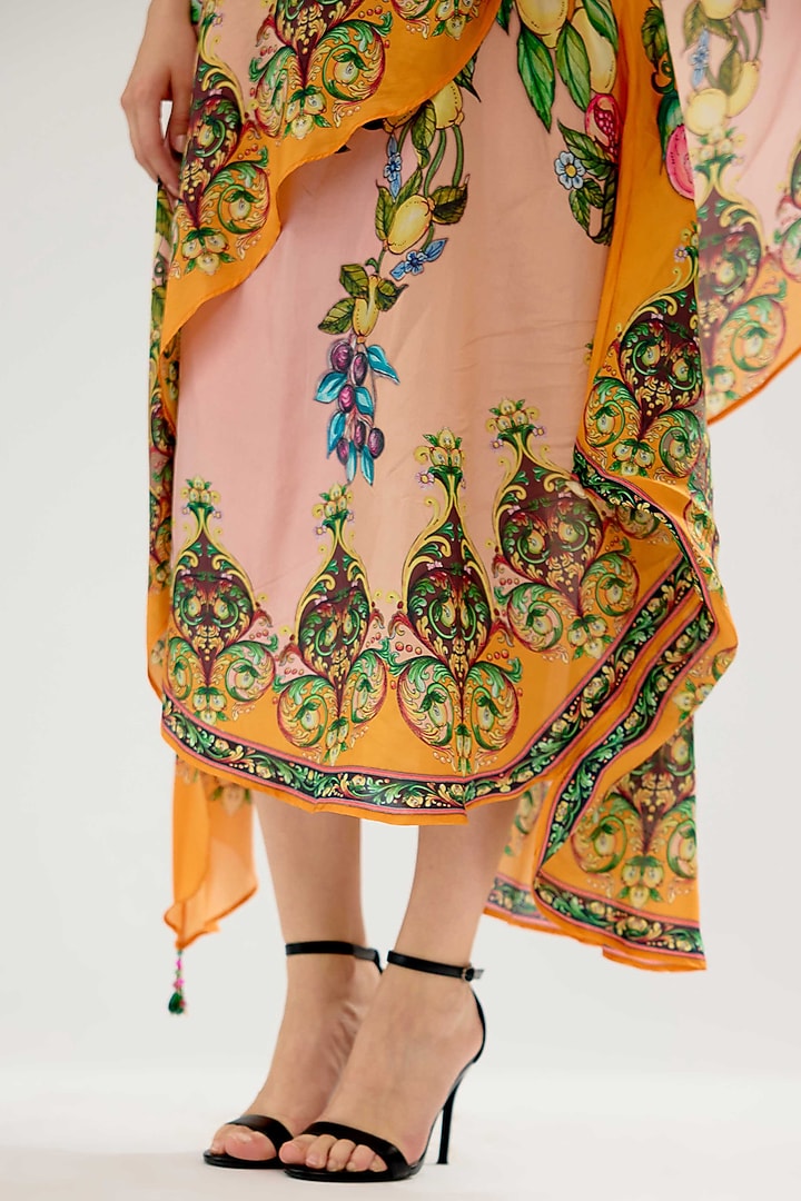 Peach-Orange Silk Printed Skirt Set by Rajdeep Ranawat at Pernia's Pop Up Shop