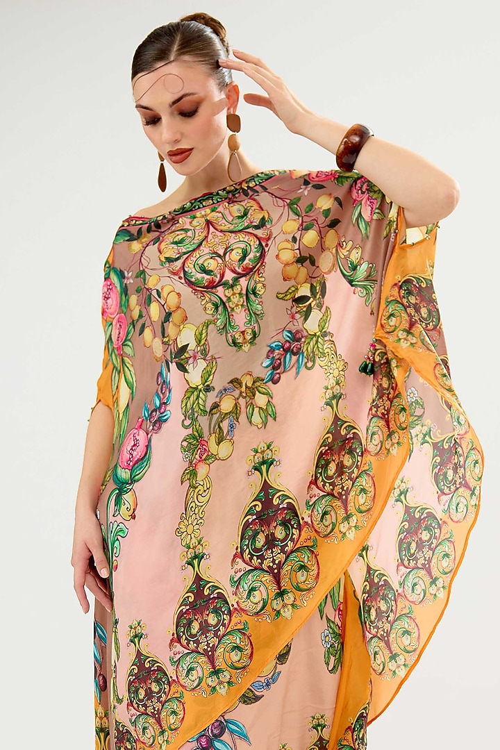 Peach-Orange Silk Printed Skirt Set by Rajdeep Ranawat at Pernia's Pop Up Shop