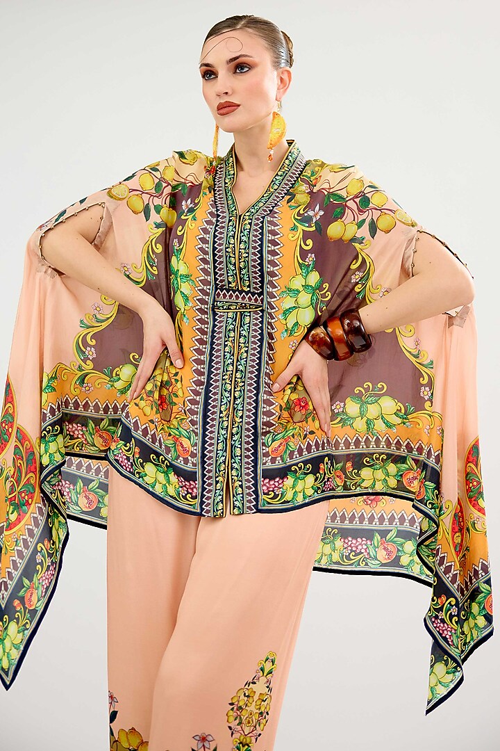 Peach-Orange Silk Cape by Rajdeep Ranawat at Pernia's Pop Up Shop