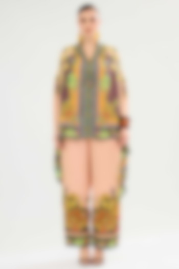 Peach-Orange Modal Satin Printed Pants by Rajdeep Ranawat at Pernia's Pop Up Shop