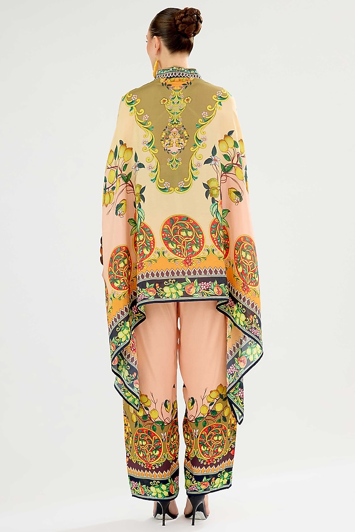Peach-Orange Modal Satin Printed Pants by Rajdeep Ranawat at Pernia's Pop Up Shop