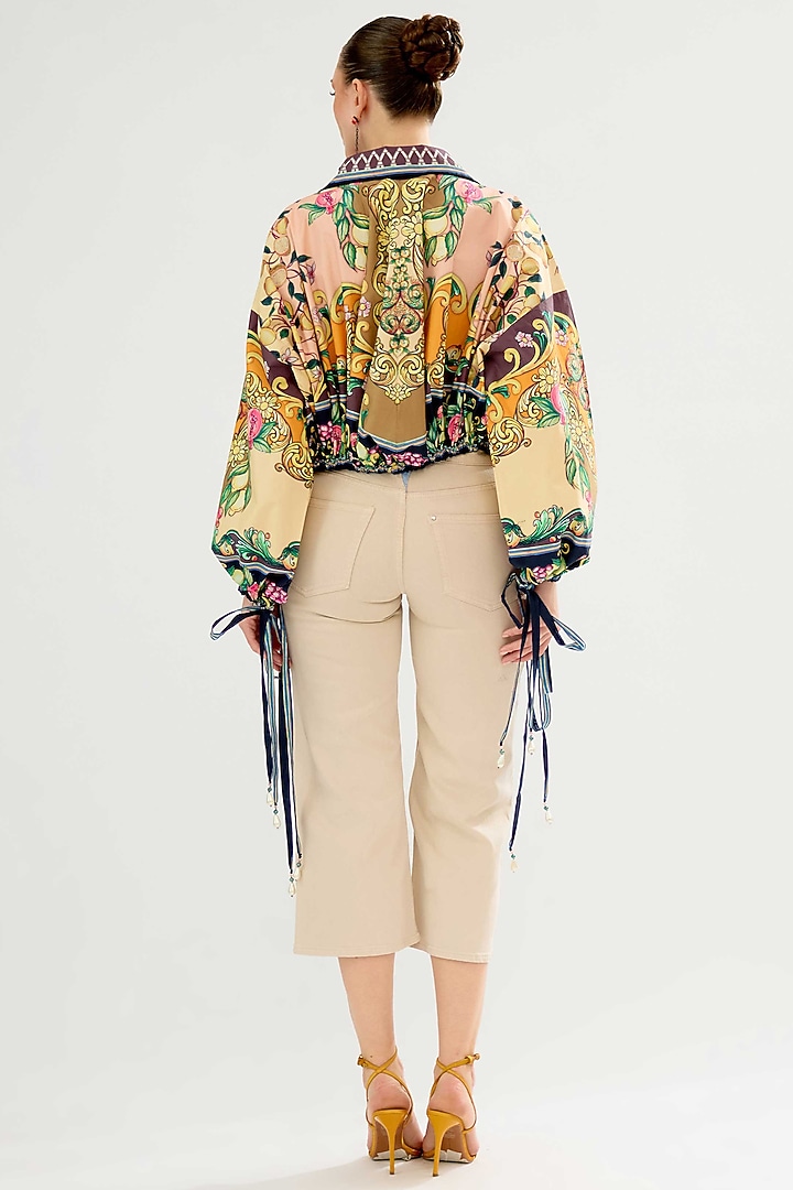 Olive-Orange Cotton Poplin Printed Jacket by Rajdeep Ranawat at Pernia's Pop Up Shop