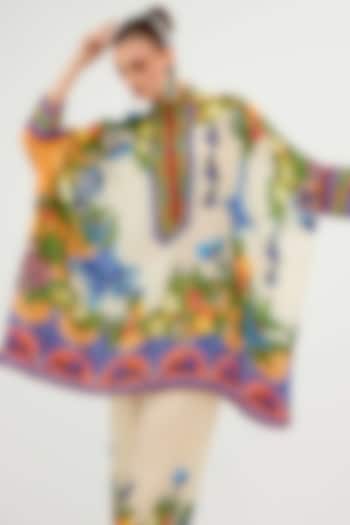 Ivory-Orange Silk Tunic by Rajdeep Ranawat at Pernia's Pop Up Shop