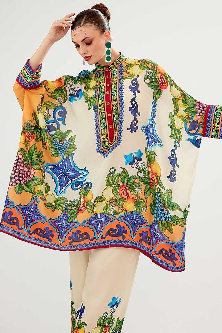 Ivory-Orange Silk Tunic by Rajdeep Ranawat at Pernia's Pop Up Shop