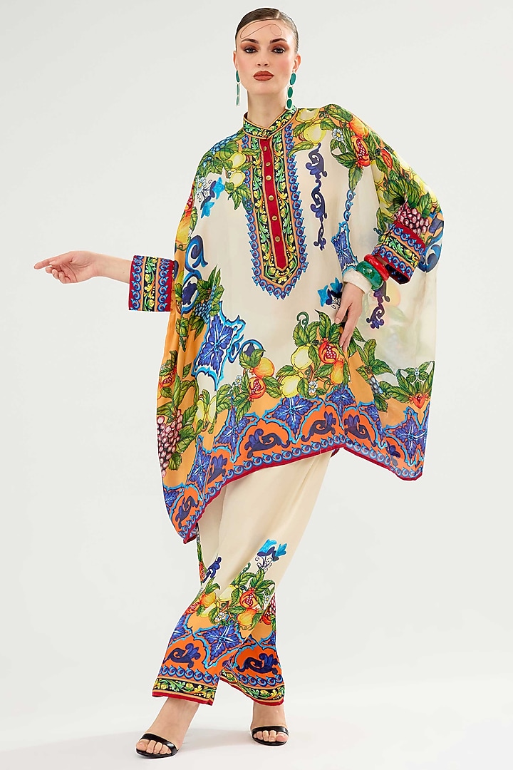 Ivory-Orange Silk Tunic by Rajdeep Ranawat at Pernia's Pop Up Shop