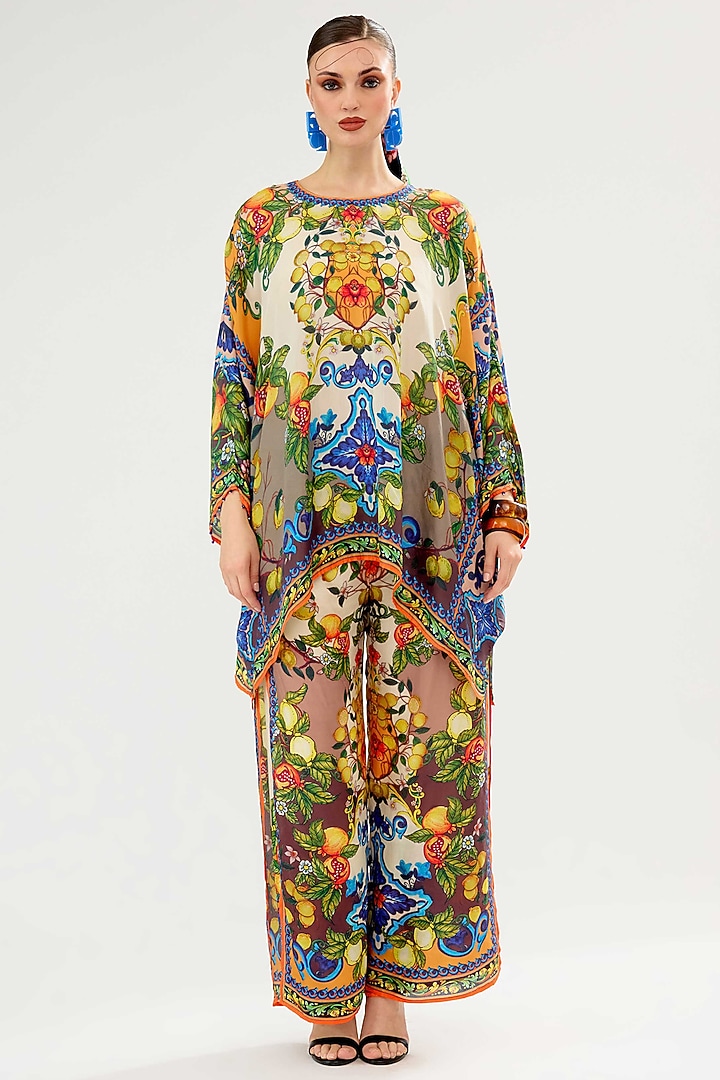 Ivory & Multi-Colored Silk Top by Rajdeep Ranawat at Pernia's Pop Up Shop